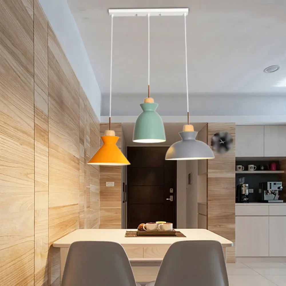 Assorted Wood Multi-Pendant Lighting Fixture - Simplicity 3-Head Metal Suspension For Dining Room /