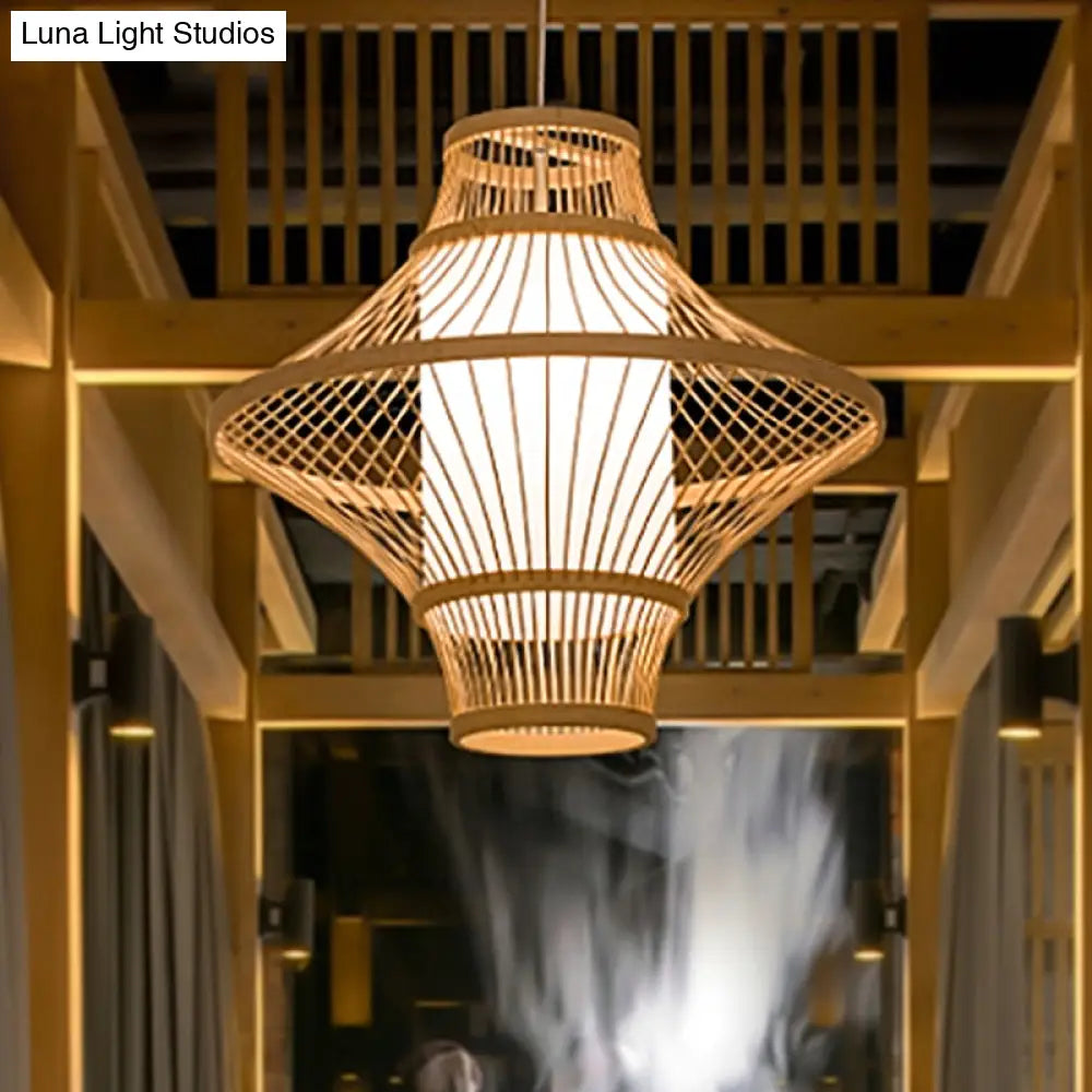 Bamboo Ceiling Light: Asian Inspired Wood Fixture With Suspended Cylinder Shade