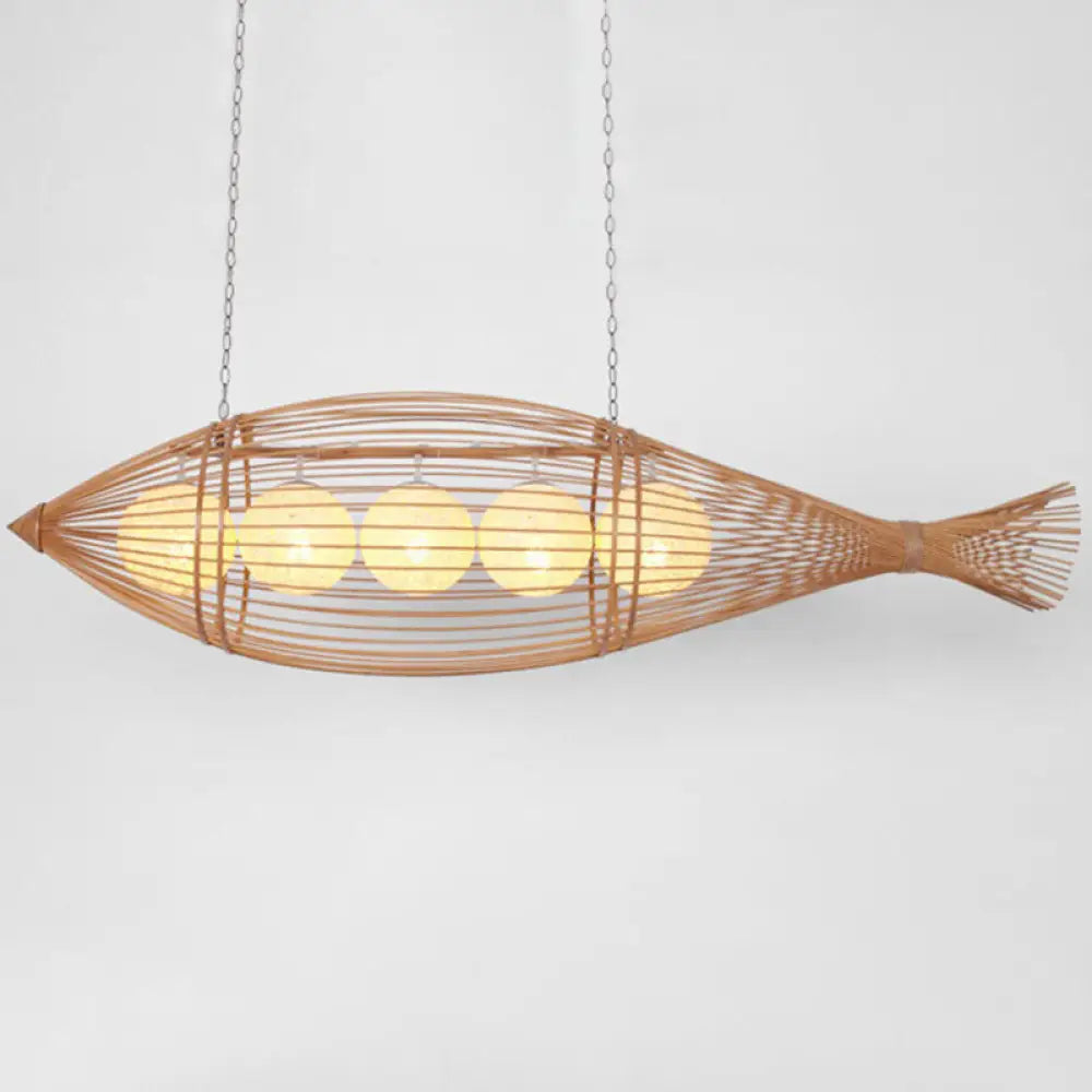 Bamboo Fish Chandelier Pendant Light For Corridor - Minimalist Wood Lighting 5 /