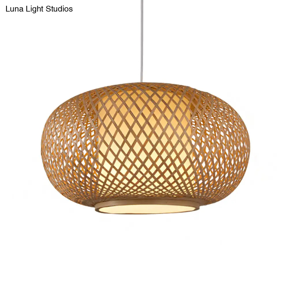 Bamboo Pendant Light With Pumpkin Design Perfect For Restaurant - 1 Bulb Hanging Kit