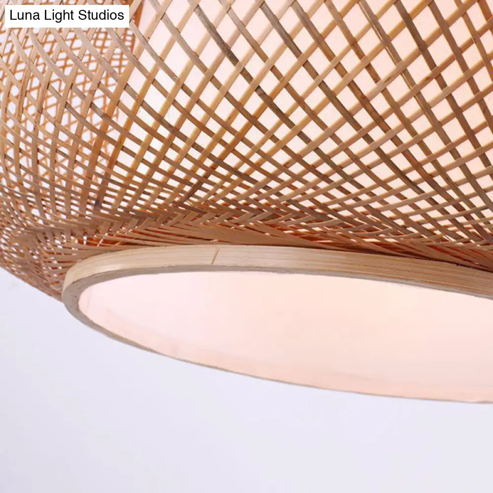 Bamboo Round Lantern Pendant Ceiling Light For Restaurants - Beige With 1