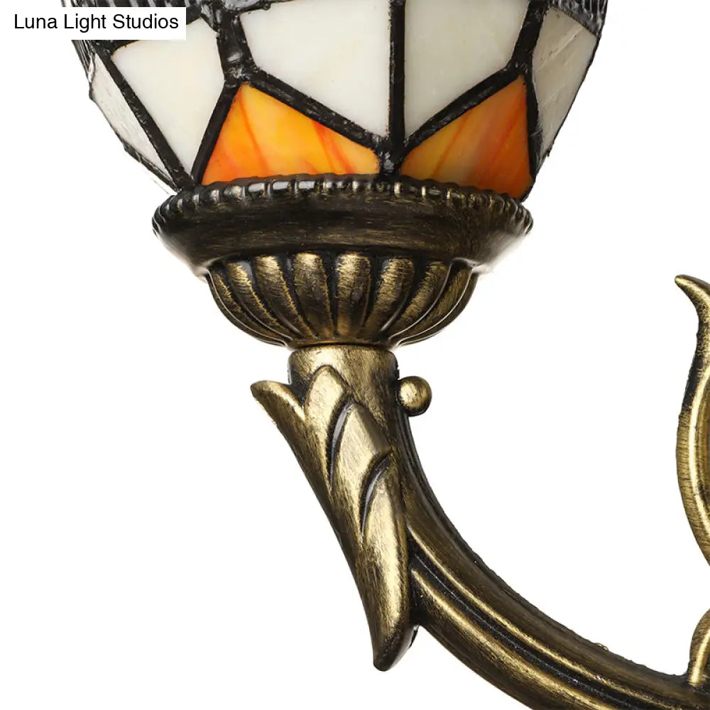 Baroque Peacock Tail Chandelier With 6 Vintage Stained Glass Pendants In Antique Bronze