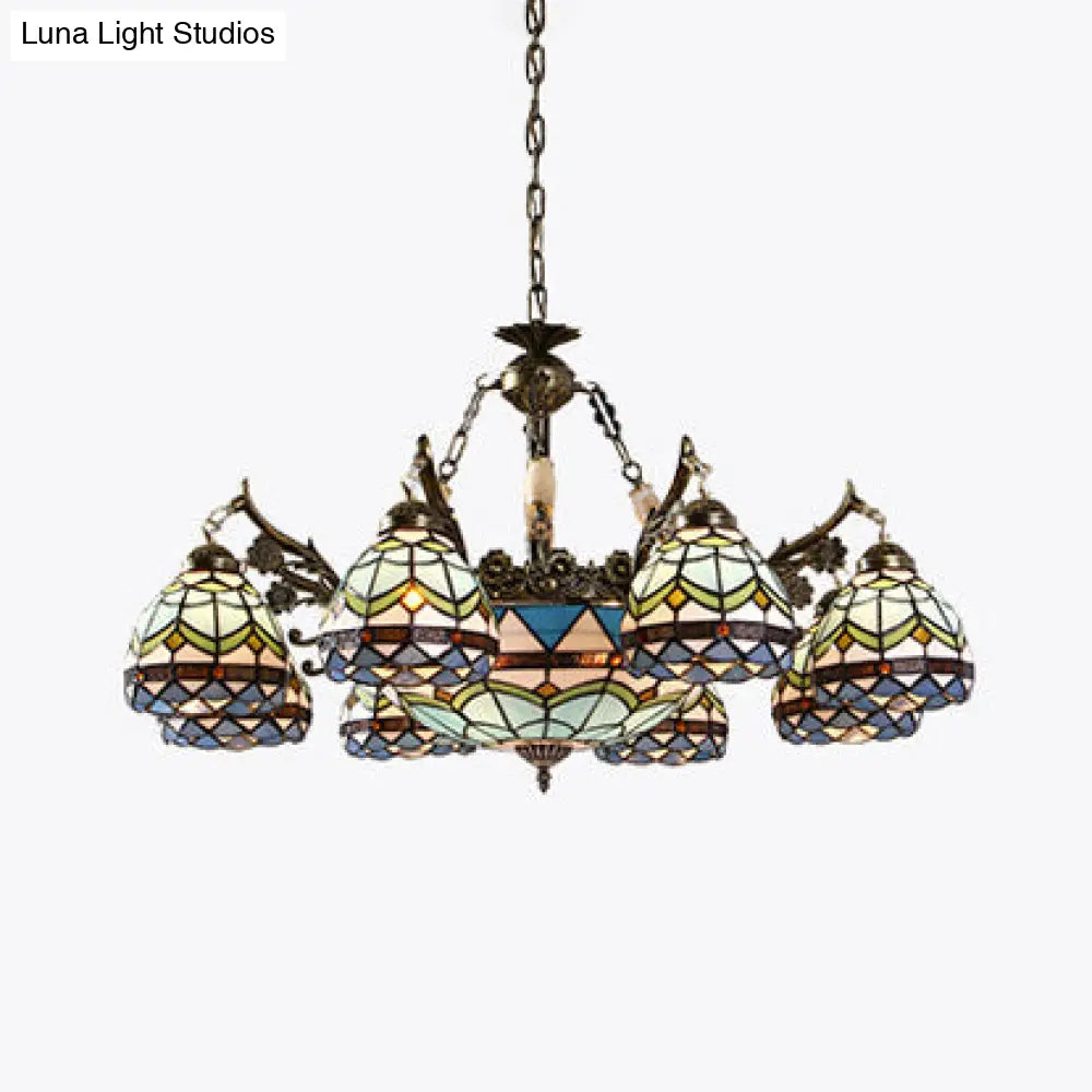 Baroque Stained Glass Pendant Light Chandelier - 9/11 Lights Blue Bedroom Fixture