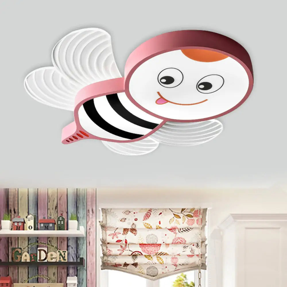 Bee Shape Led Flushmount Lighting - Fun Cartoon Design For Bedroom With White/Pink/Yellow Acrylic
