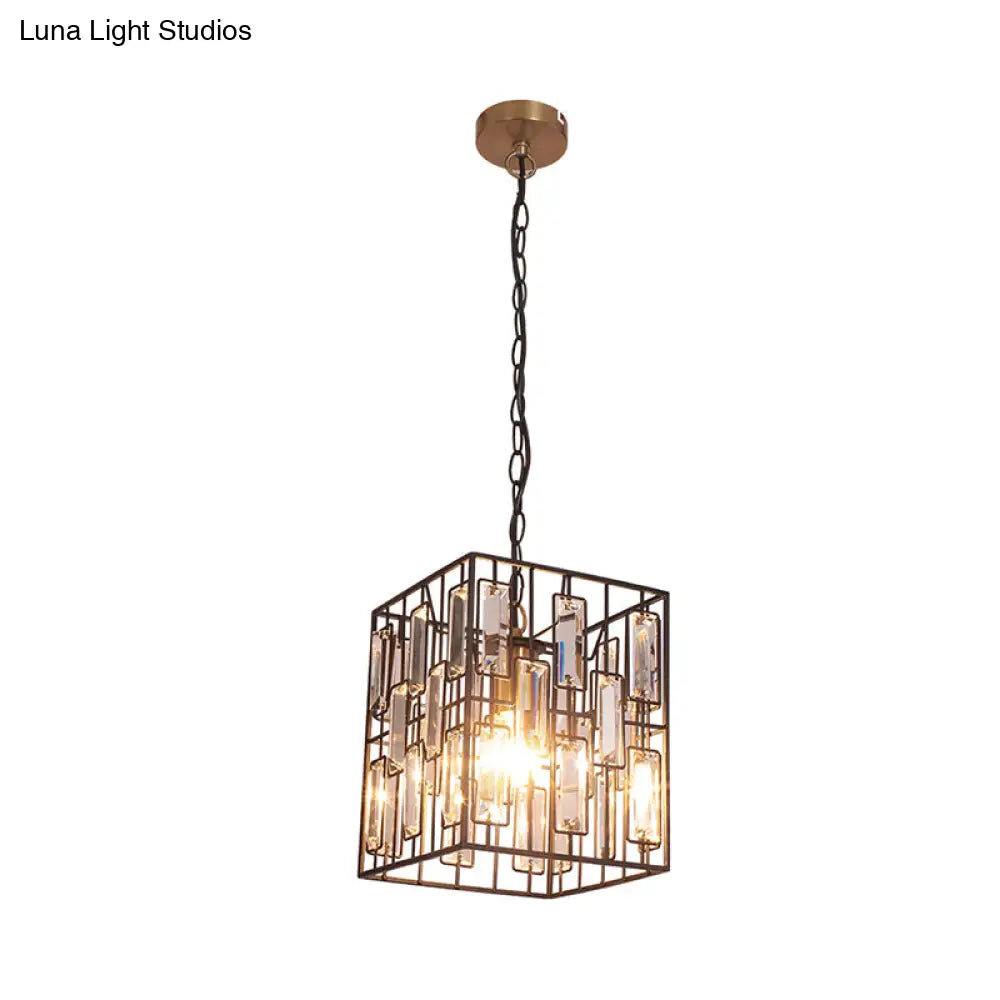 Black Cuboid Pendant Lamp - 8’/10’/12.5’ Width Traditional Metallic Ceiling Light With