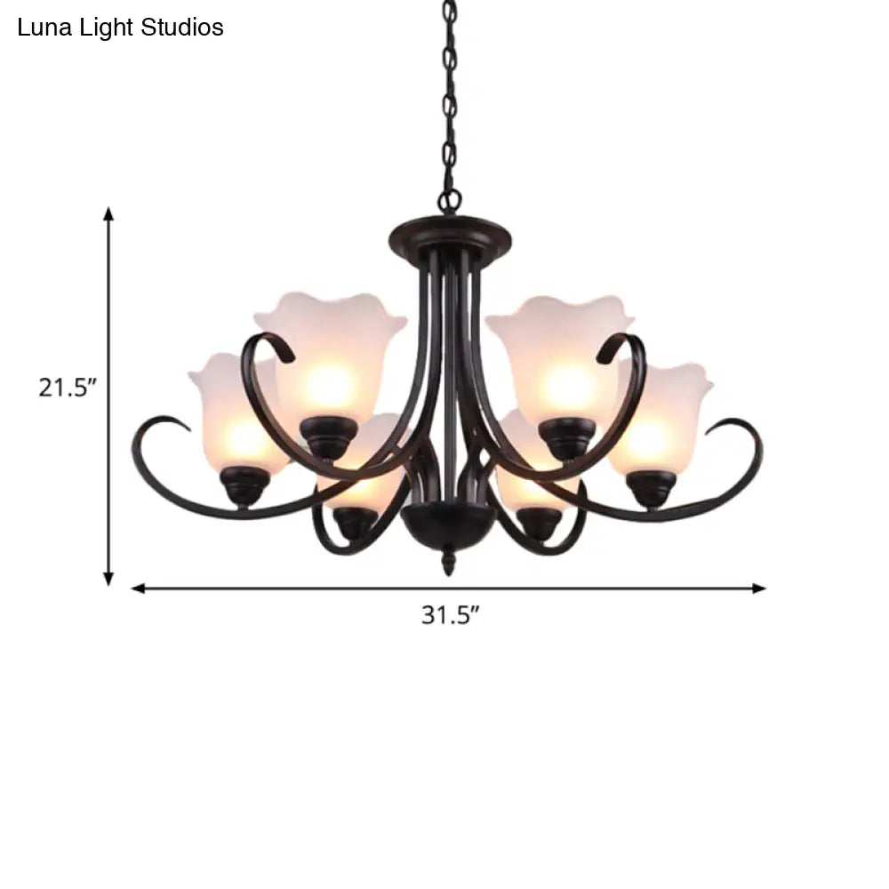 Black Frosted Glass Chandelier - Traditional Bell Design Ideal For Living Room Multiple Bulb Options