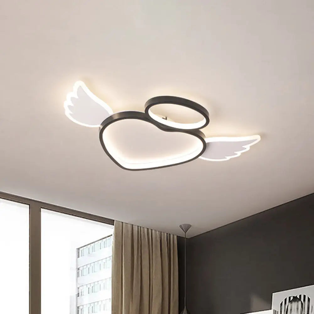 Black Heart With Wing Led Ceiling Fixture: Nordic Acrylic Flush Mount Lighting For Bedroom