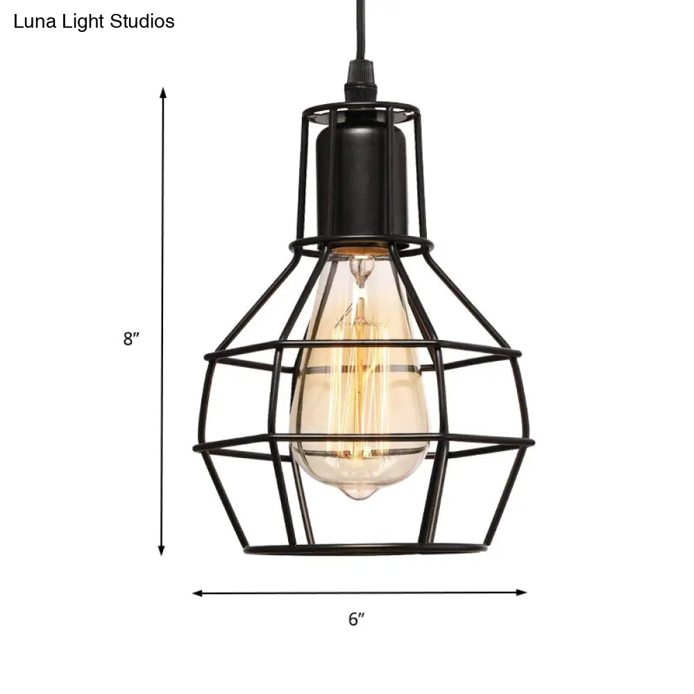 Black Industrial Metal Wire Globe Pendant Light For Kitchen - 1 Ceiling Hanging Lamp