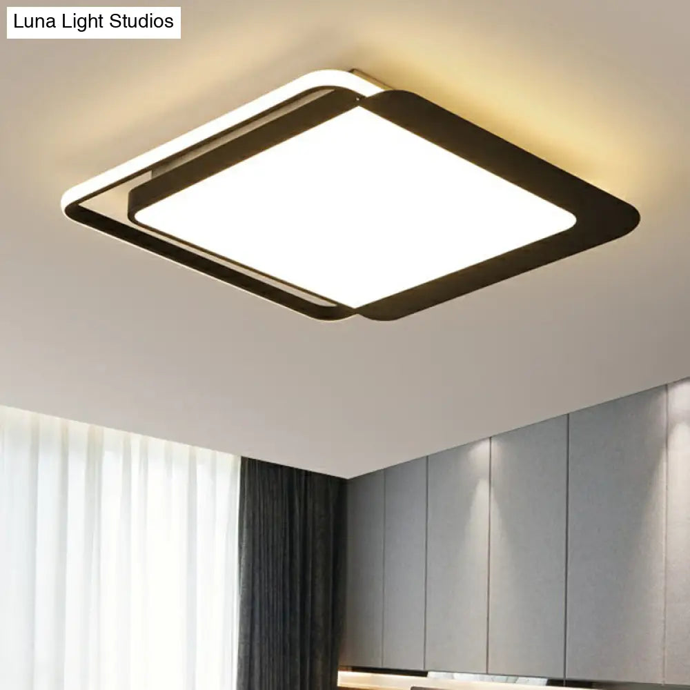 Black Square Led Flush Light With Acrylic Shade - Minimalist Mount Ceiling Fixture / 18 Remote