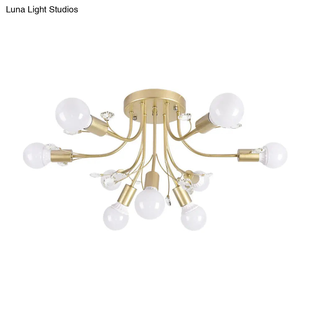 Black/White/Gold Metal Curved Arms Semi Flush Mount Light - Nordic Style 6/9 Lights Bedroom Ceiling