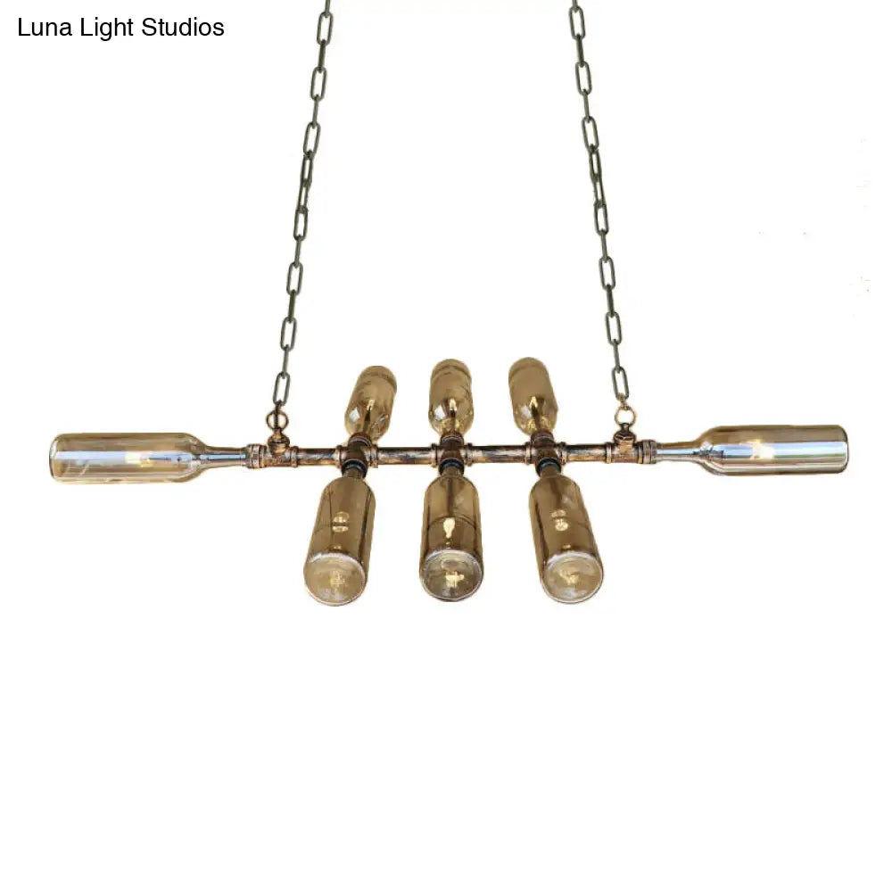 Blue/Amber Vintage Style Glass Bottle Chandelier Pendant Light With Pipe - 8 Heads Ideal For