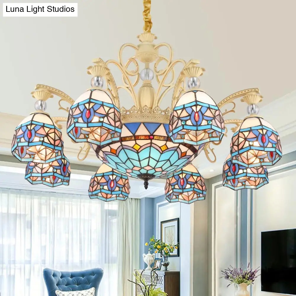 Blue Victorian Chandelier With Cut Glass Shade - 6/9/11 Lights Modern Suspension Pendant For Living