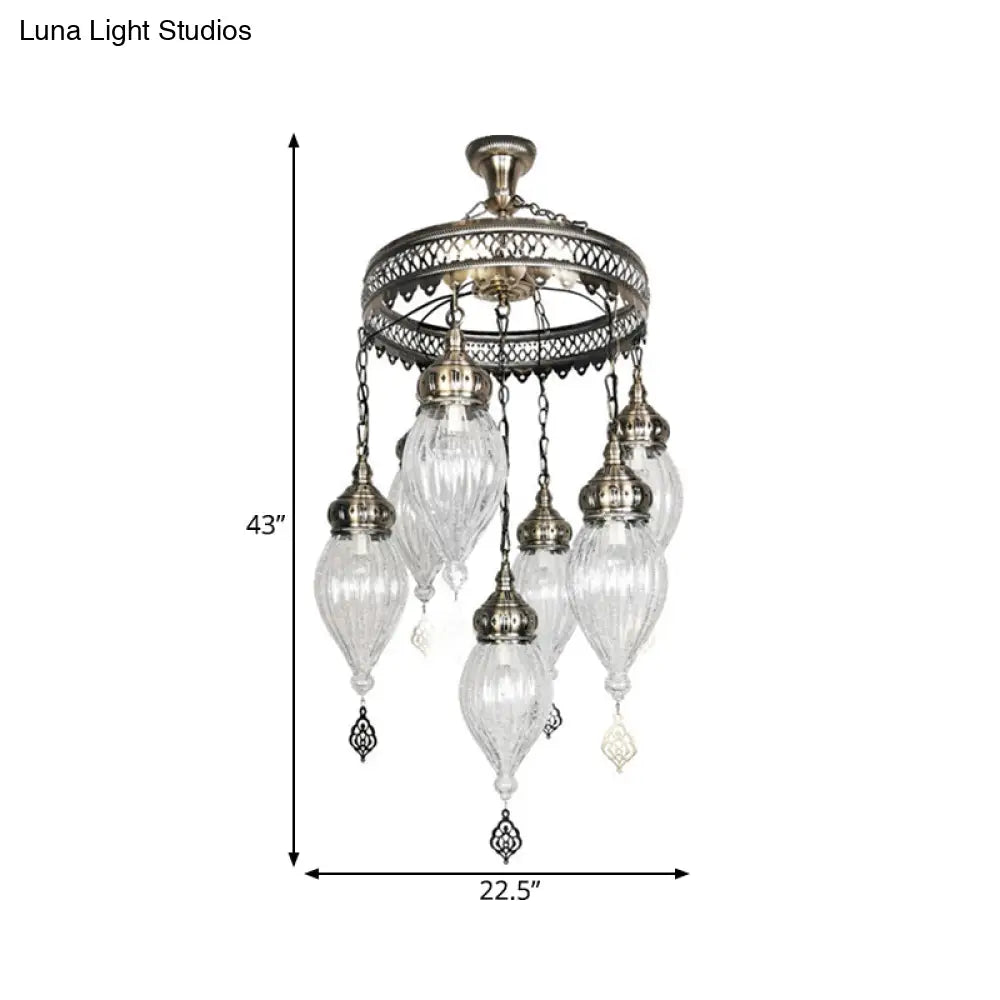 Bohemia 7-Light Crackle Glass Chandelier: Clear Ceiling Pendant For Living Room With Circular Design