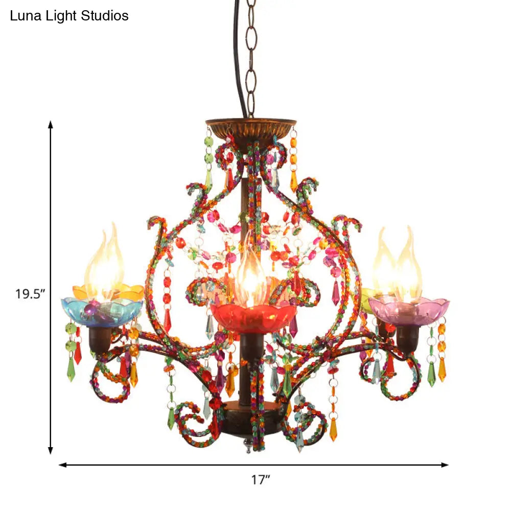 Bohemia Crystal Beaded Pendant Chandelier Light - 6-Light Copper Hanging Lamp