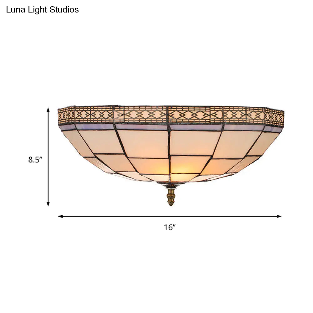 Bowl Flush Ceiling Light 8’/8.5’/10’ Stained Glass 3 Lights In Beige - Traditional Lighting