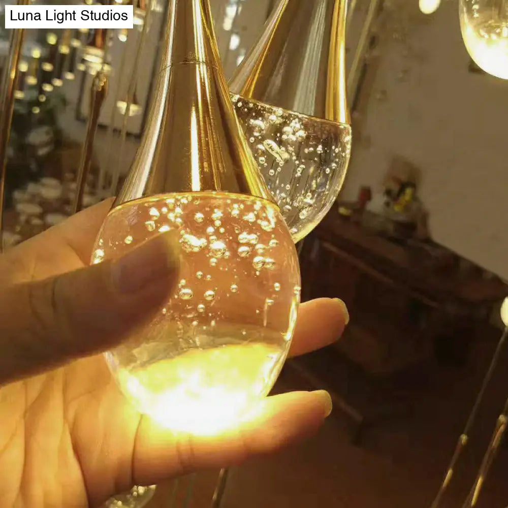 Brass Crystal Cone Pendant Light Set With Long Led Cascade - Perfect For Stairwell