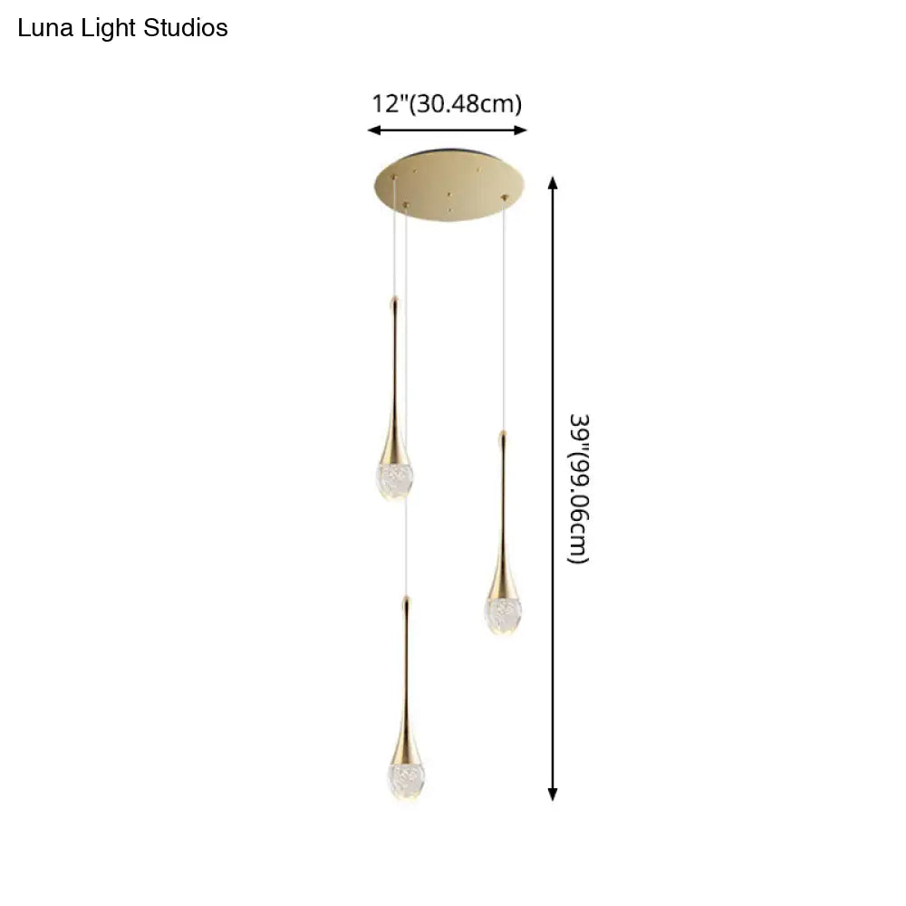 Brass Crystal Cone Pendant Light Set With Long Led Cascade - Perfect For Stairwell