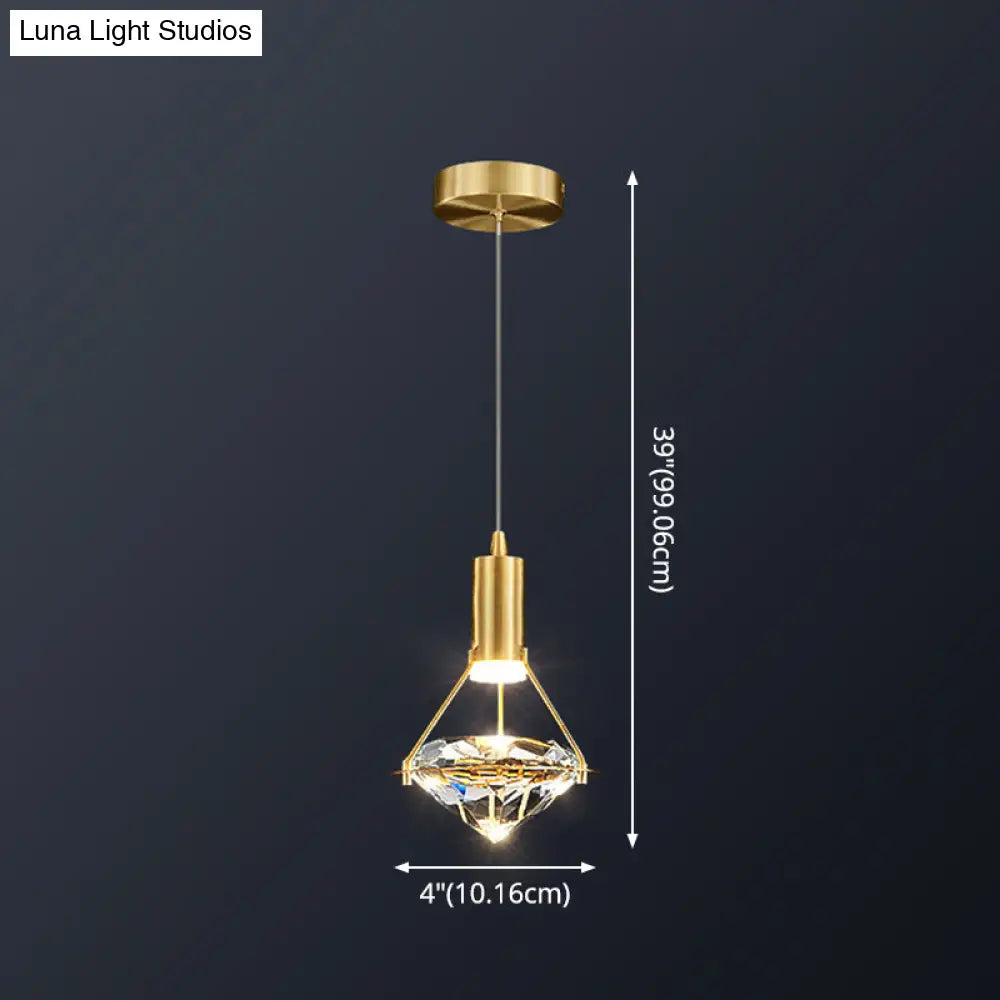 Brass Crystal Pendant Light With Led Modern Diamond Ceiling Lighting For Bedroom