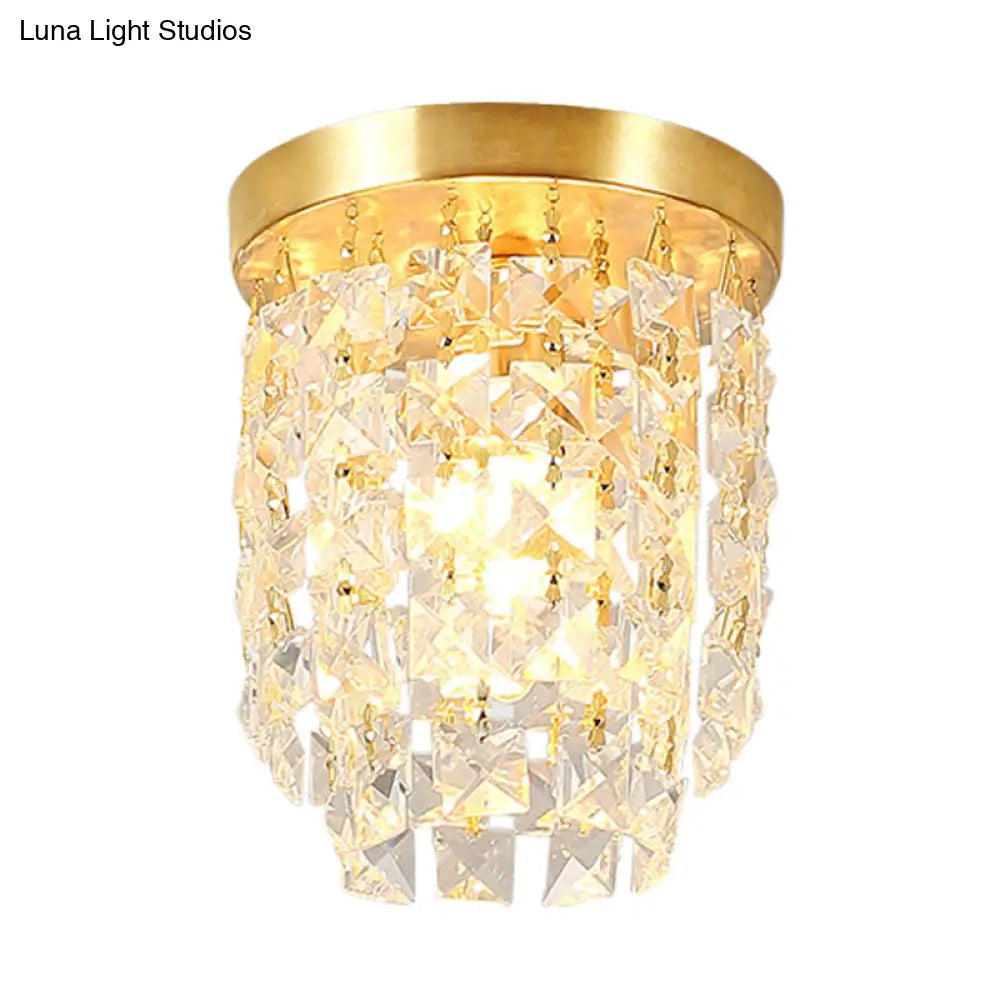 Brass Flush Light With Clear Crystal Shade For Hallway - Simplicity Design