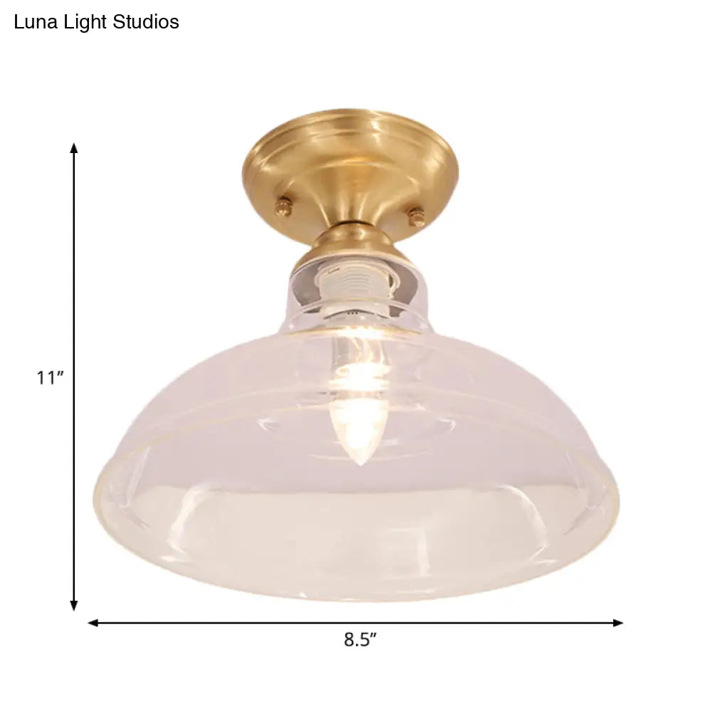 Brass Prismatic Glass Dome/Cone/Barn Flush Mount Light Fixture - Colonial Style 1 Head Porch