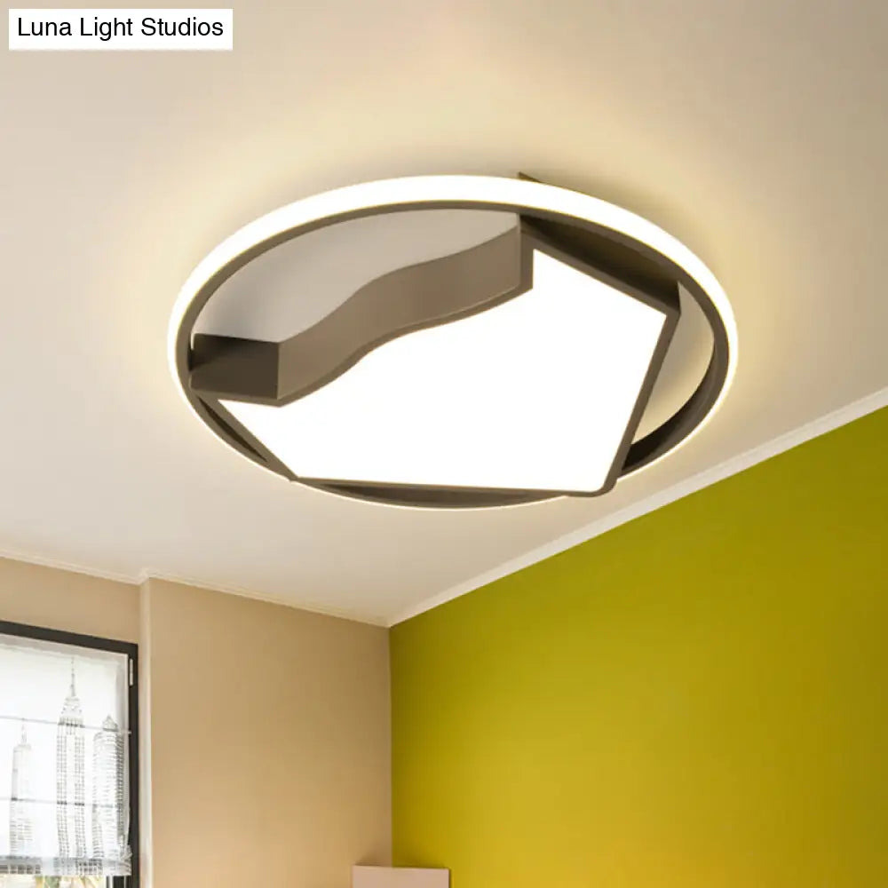 Cartoon Cat Led Flush Mounted Light Fixture For Kids’ Bedroom In Black/Gray