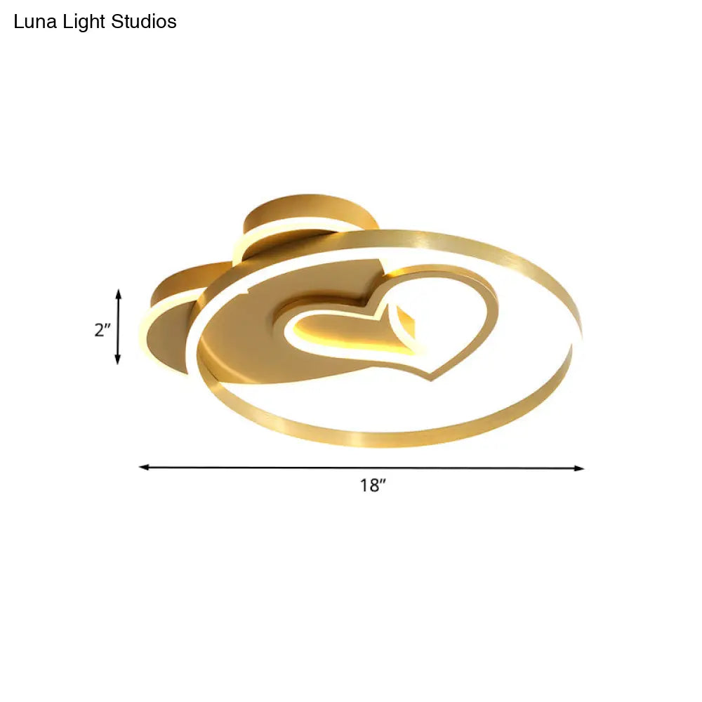 Cartoon Heart Acrylic Flushmount Light With Led Gold Recessed Lighting