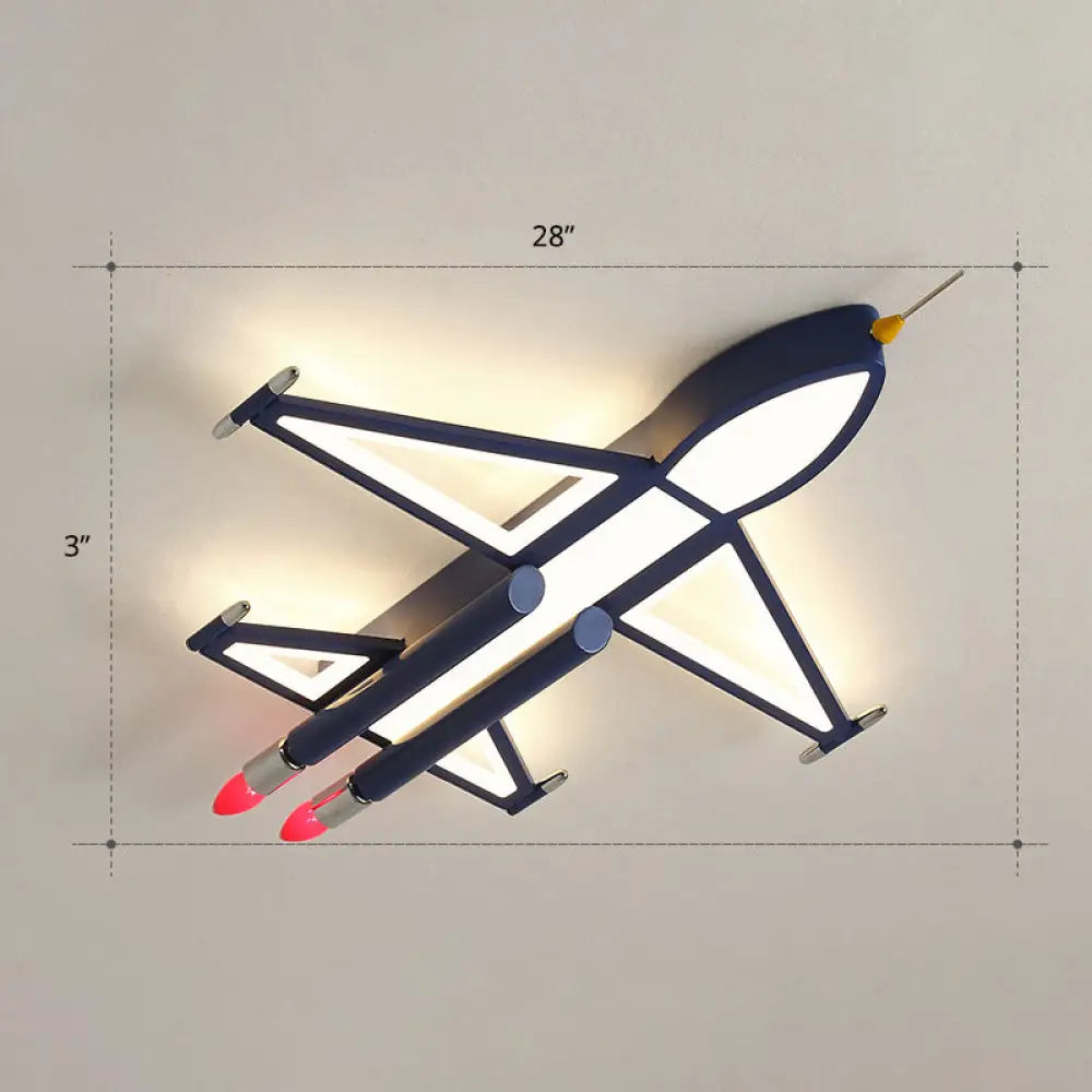 Cartoon Jet Plane Led Flush - Mount Light Fixture For Child Bedroom Ceiling - Blue / Remote Control