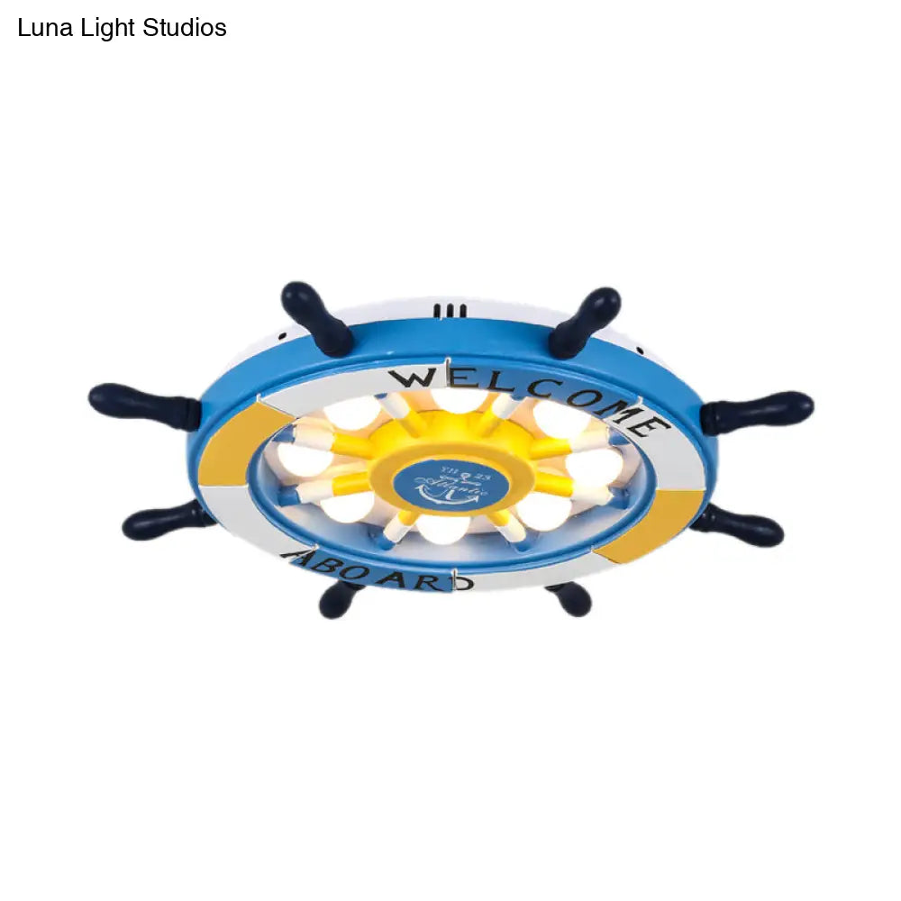 Cartoon Led Ceiling Light: Stylish Pink/White Rudder Design For Bedroom
