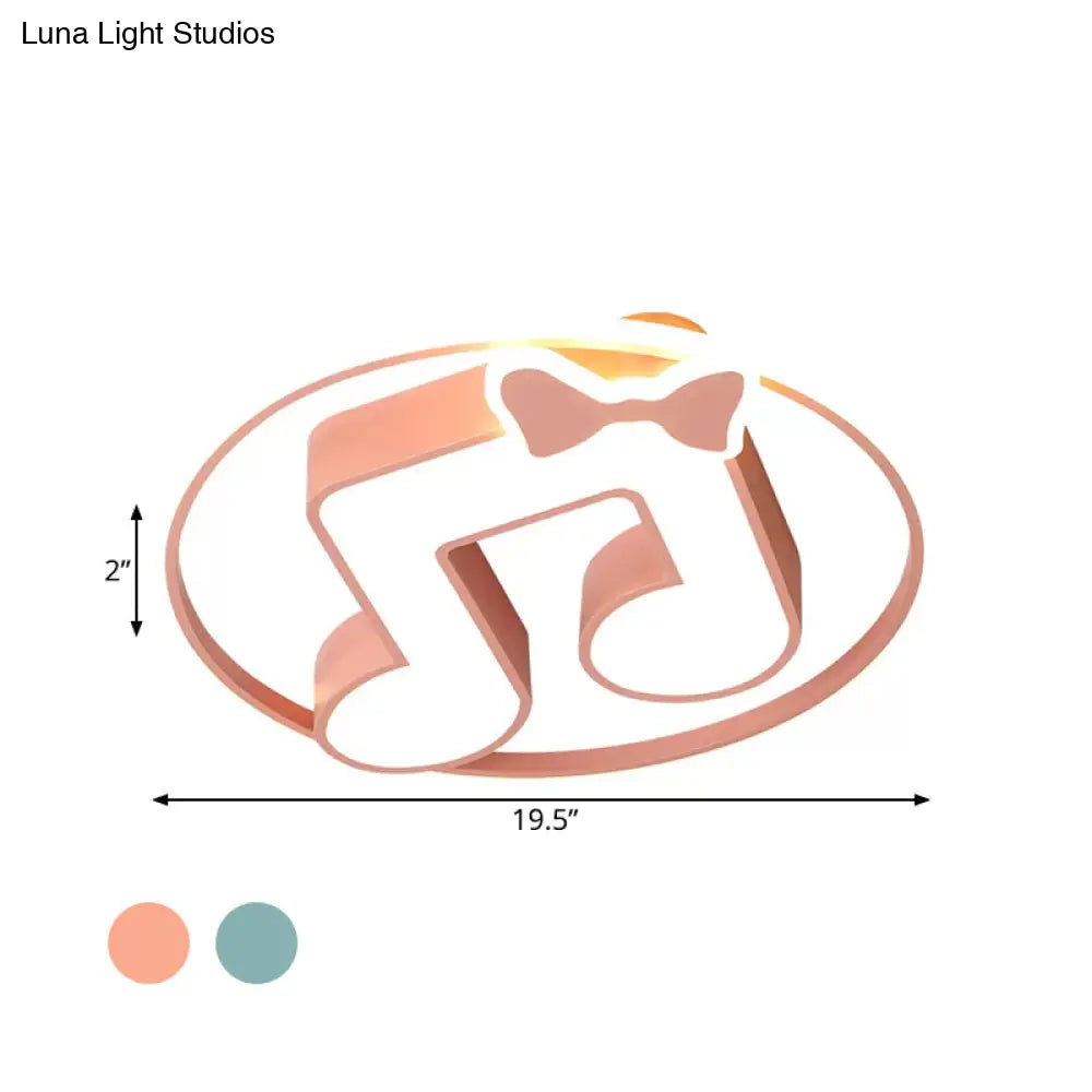Cartoon Pink/Light Blue Led Flush Mount Ceiling Light With Musical Note Acrylic Design - Warm/White