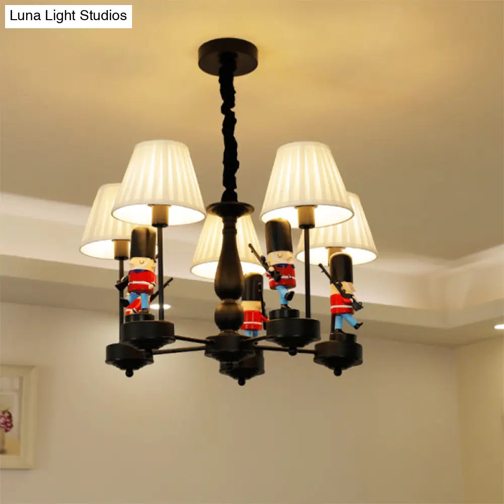 Cartoon Soldier Nursery Chandelier Pendant With Fabric Shade Resin Hanging Light