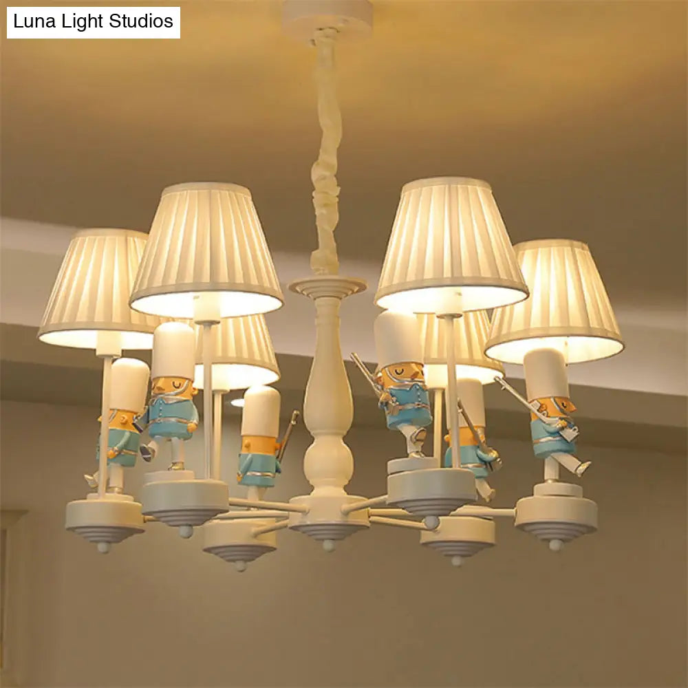 Cartoon Soldier Nursery Chandelier Pendant With Fabric Shade Resin Hanging Light