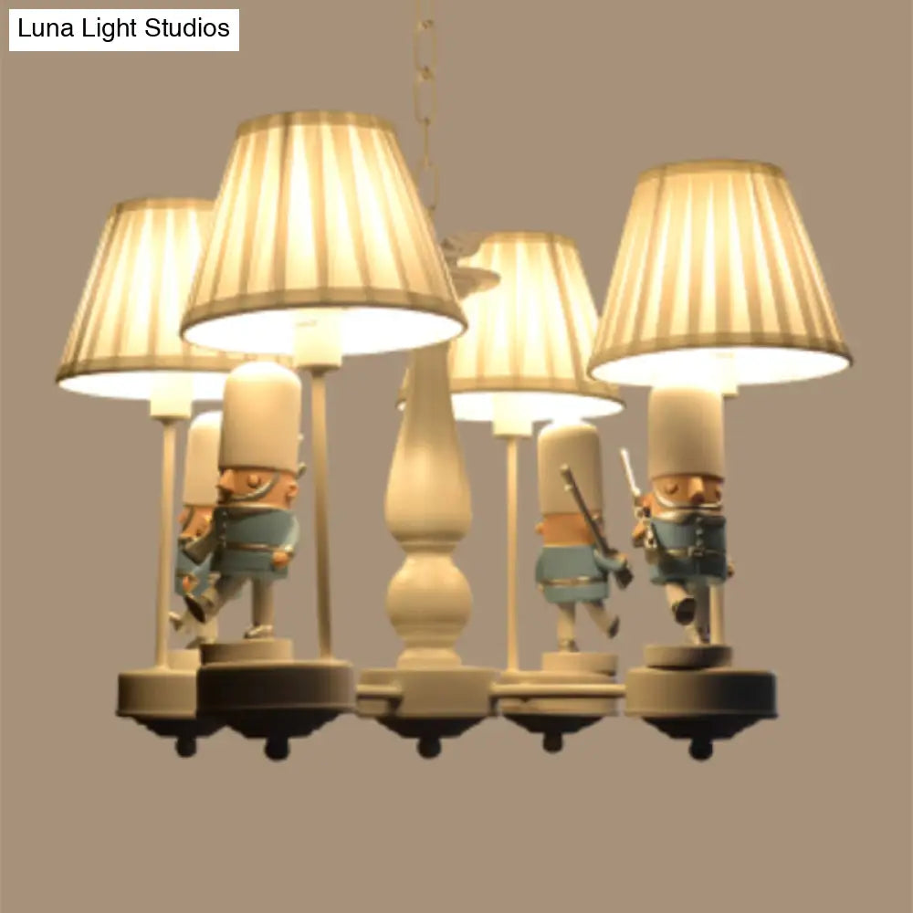 Cartoon Soldier Nursery Chandelier Pendant With Fabric Shade Resin Hanging Light