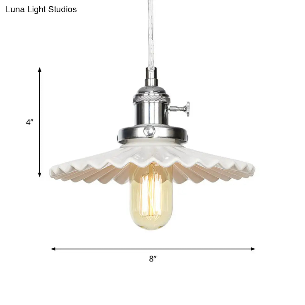 Ceramic Scalloped Edge Industrial Pendant Light With Single Bulb For Dining Rooms In Black Bronze