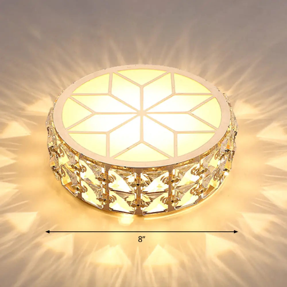 Champagne Led Crystal Embedded Round Ceiling Light - Simple Style Flush Mount For Passageway / 8’