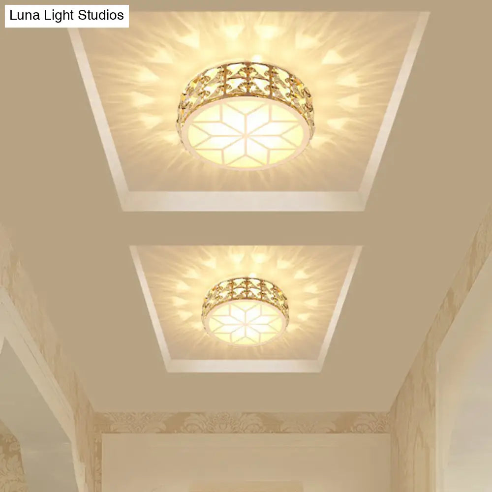 Champagne Led Crystal Embedded Round Ceiling Light - Simple Style Flush Mount For Passageway