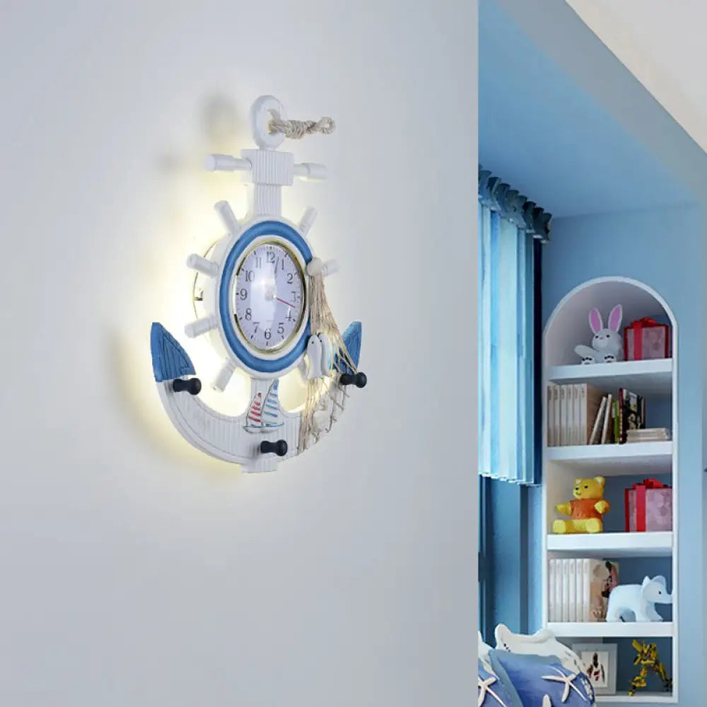 Children Style Metal Anchor Wall Sconce With Clock Design And Led Warm/White Light White / Warm