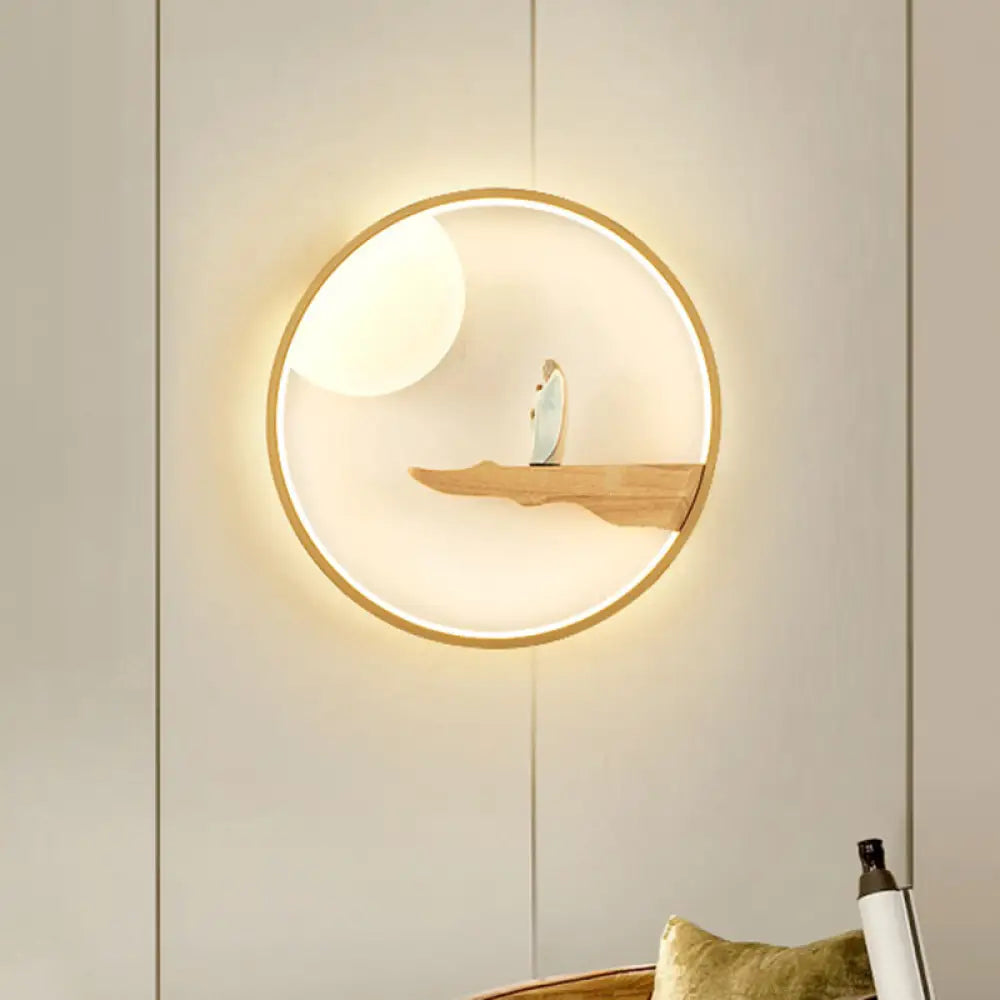 Chinese Style Led Wall Sconce Lighting - Thinker Study Room Mural Lamp In Black/Beige Wood
