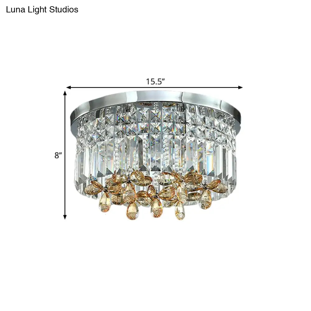 Chrome Cylinder Crystal Led Flush Light For Doorway - 10’/15.5’ Wide