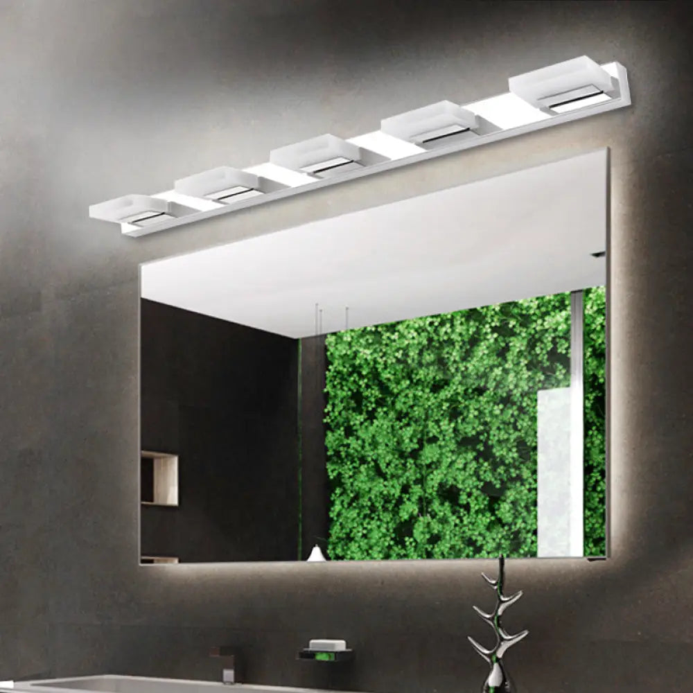 Chrome Wall Sconce With Brick Acrylic Shade For Bathroom Vanity - Choose From 2/3/5 Warm White