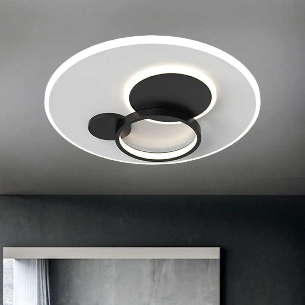 Circle Flush Mounted Led Light Fixture - 16’/19.5’ Diameter Simple Metal Design Black/Gold