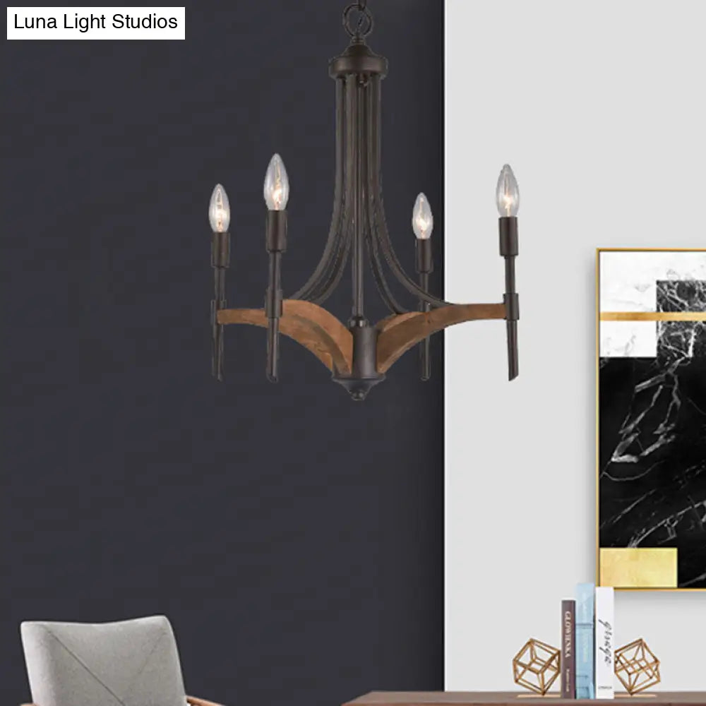 Classic 4-Light Metal Chandelier Candelabra In Black - Pendant Lighting For Living Room With/Without