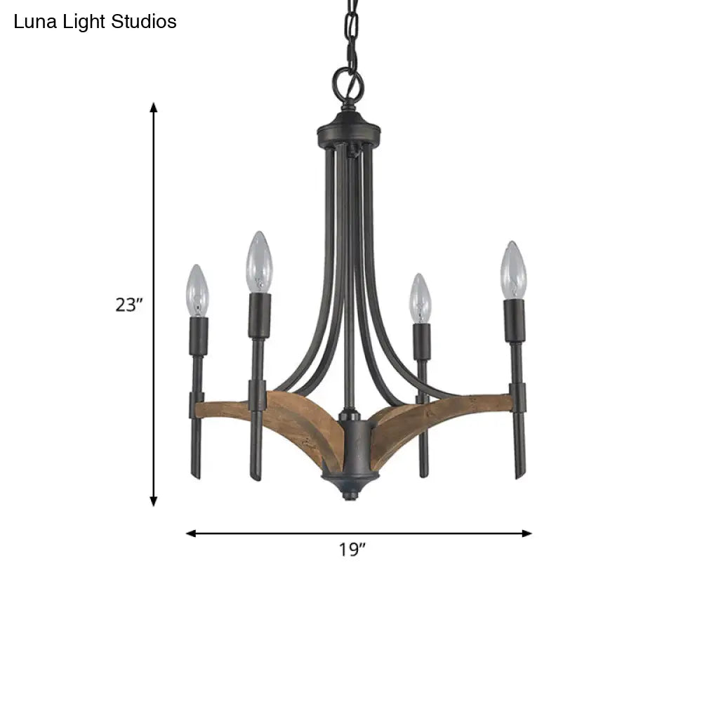 Classic 4-Light Metal Chandelier Candelabra In Black - Pendant Lighting For Living Room With/Without