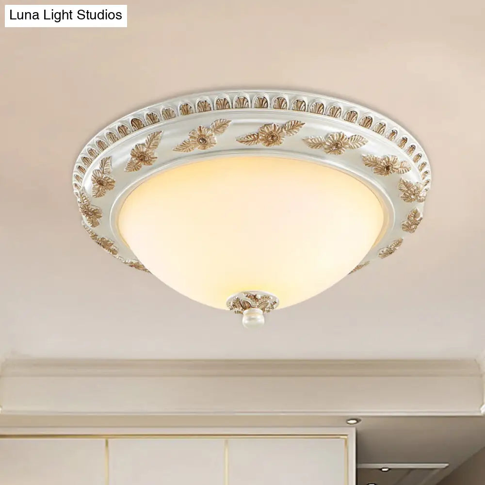 Classic Beige Opaline Glass Flushmount Light For Kitchen - 2/3 Bulbs Half - Sphere Shape