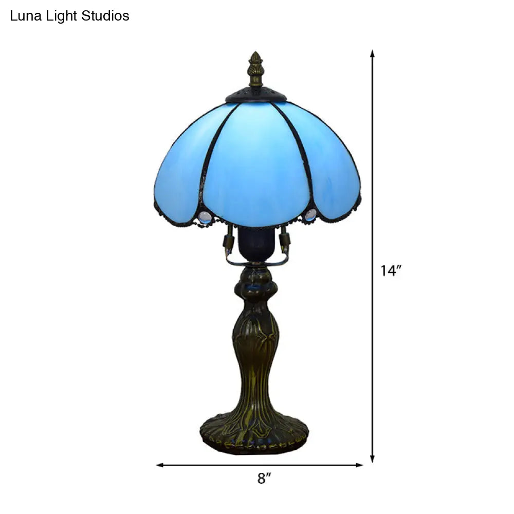 Classic Domed Art Glass Table Light Blue/Yellow Gourd Base Perfect For Study Room