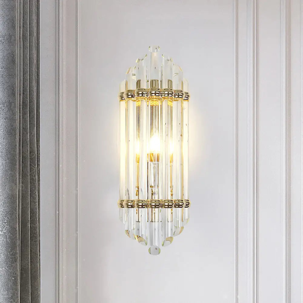 Clear Crystal Pipe Flush Wall Sconce - Mid Century 1 Light For Living Room