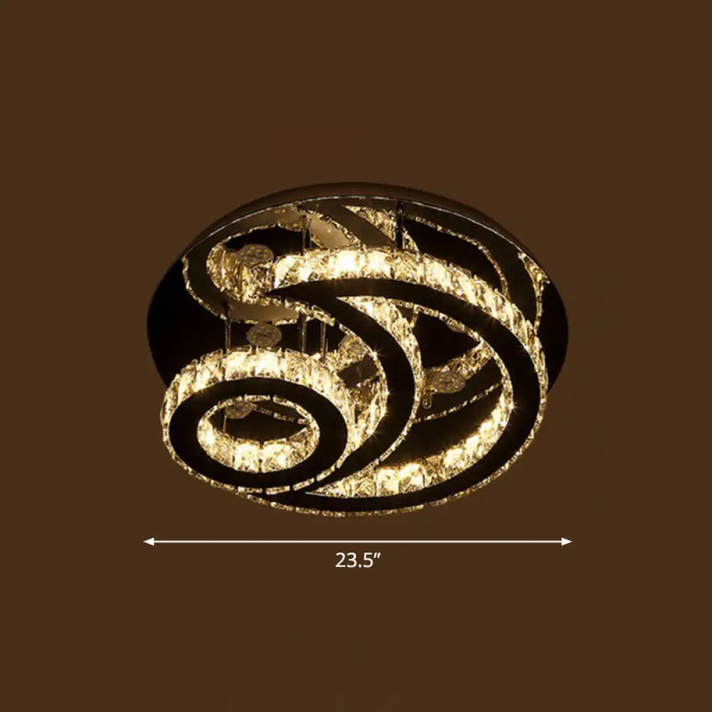 Clear K9 Crystal Moon And Sun Ceiling Lamp - Minimalist Stainless Steel Led Flush Light / 23.5’