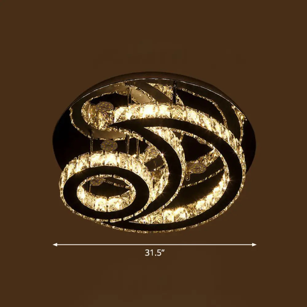 Clear K9 Crystal Moon And Sun Ceiling Lamp - Minimalist Stainless Steel Led Flush Light / 31.5’