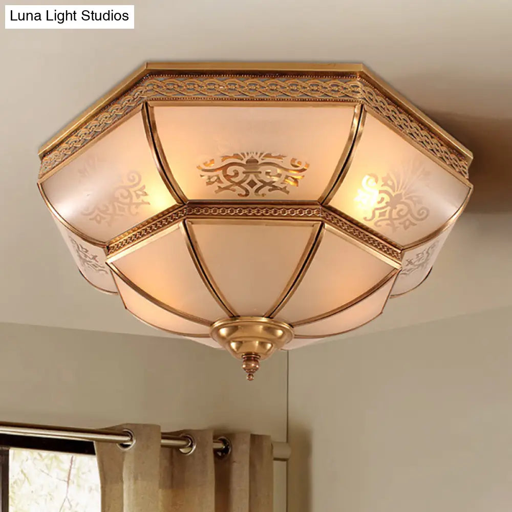 Colonial Brass Curved Glass Flush Light Fixture For Living Room 16.5’/18’ W