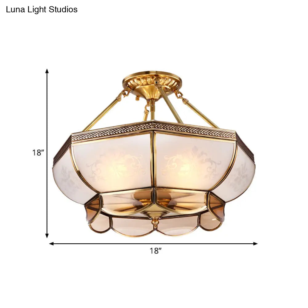 Colonial Brass Satin Opal Glass Semi Flush Mount Ceiling Light Fixture 3/4 Bulbs 14’/18’ Dia -