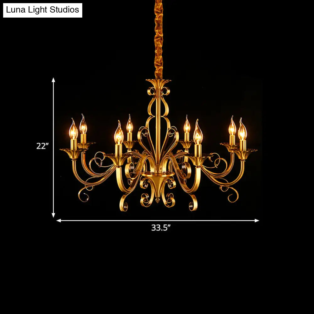 Colonial Candle Style Chandelier - 5/6/8 Light Pendant Lamp In Gold